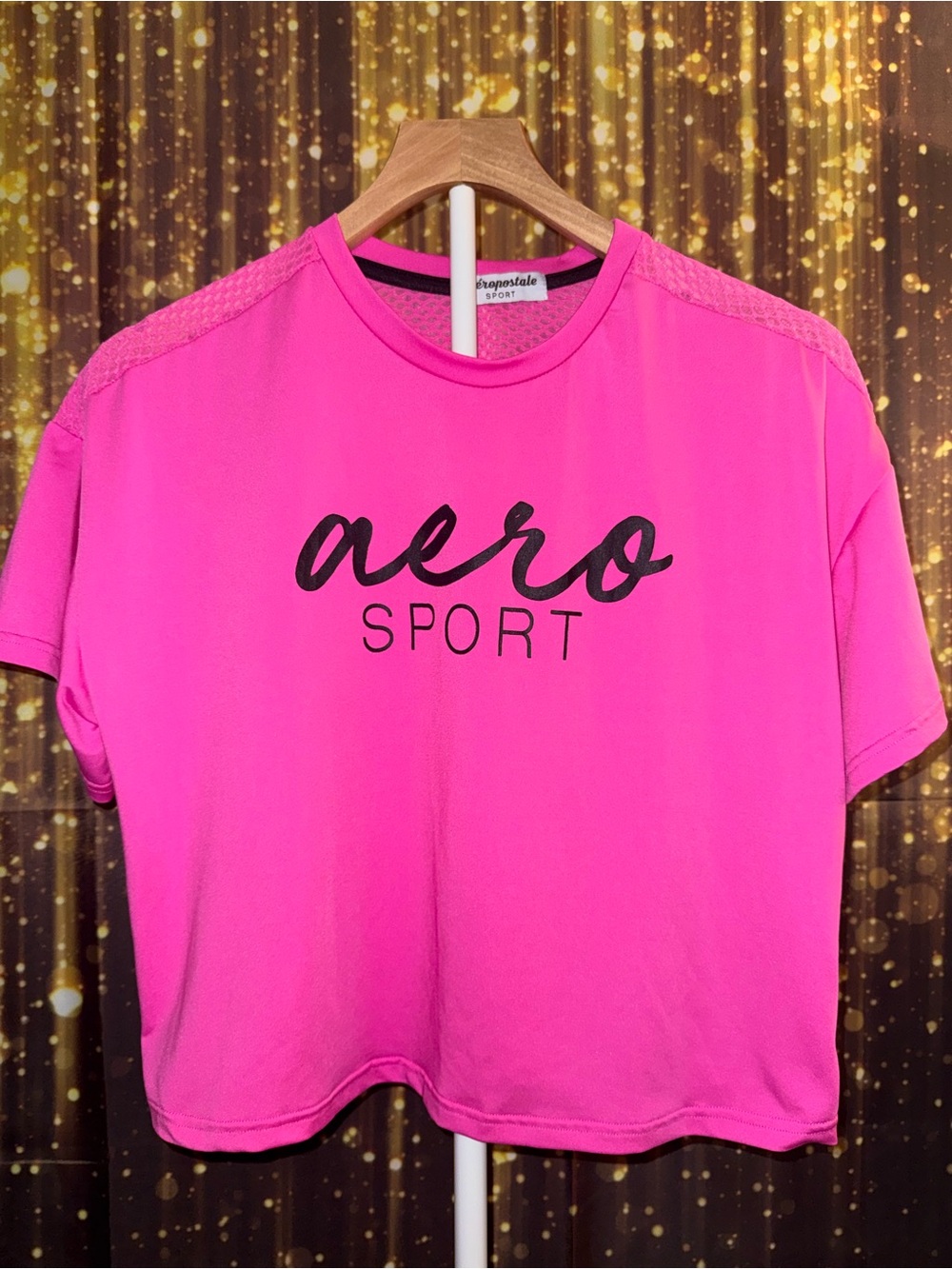 Aeropostale Pink Aero Sport Crop Tee with Mesh Shoulder